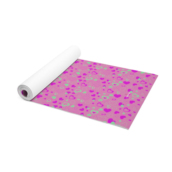 Pink Hearts Foam Yoga Mat, Blue and Pink Hearts Pattern Valentine's Day Special Best Fashion Stylish Lightweight 0.25" thick Best Designer Gym or Exercise Sports Athletic Yoga Mat Workout Equipment - Printed in USA (Size: 24″x72")