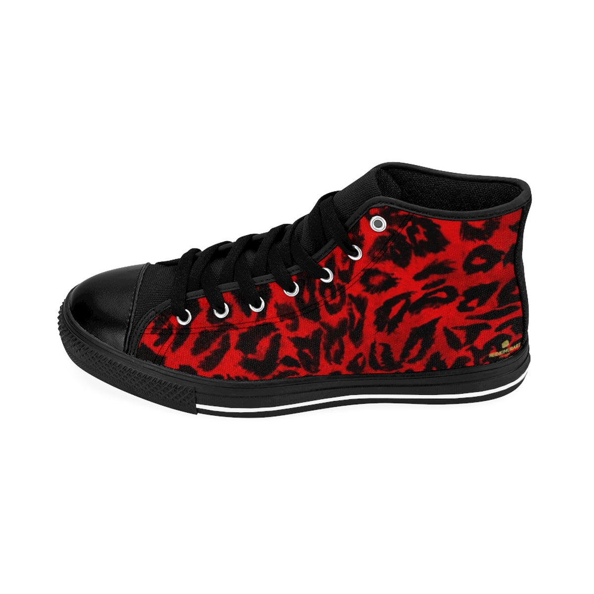 Hot Red Leopard Animal Print Premium Men's High-top Fashion Sneakers Shoes-Men's High Top Sneakers-Black-US 9-Heidi Kimura Art LLC
