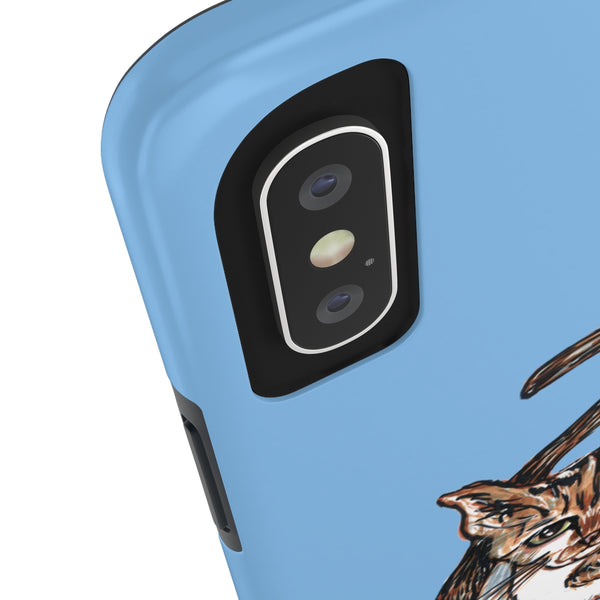 Pastel Blue Cat Phone Case, Peanut Meow Cat Designer Case Mate Tough Phone Cases-Printed in USA - Heidikimurart Limited 