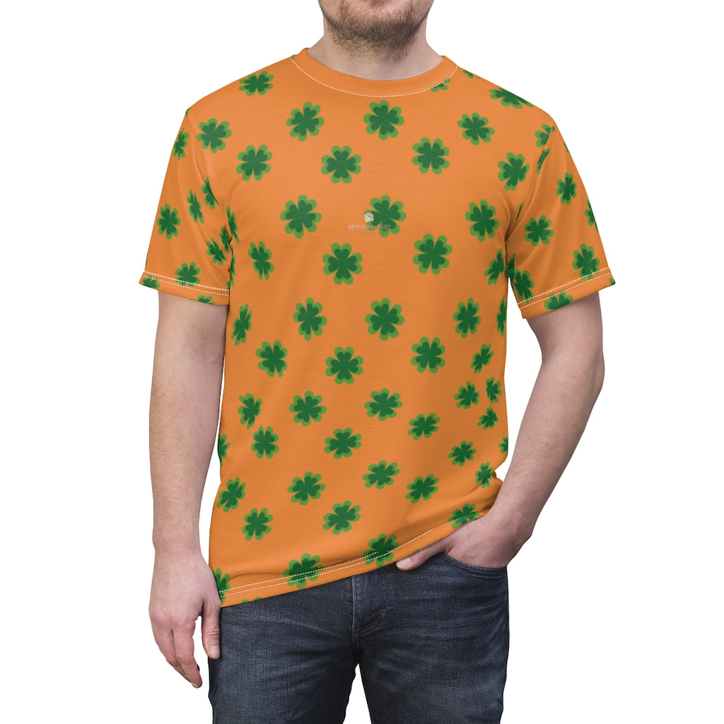 Orange Green Clover St. Patrick's Day Print Unisex Crew Neck Cut & Sew Tee- Made in USA-Unisex T-Shirt-4 oz.-White Seams-L-Heidi Kimura Art LLC