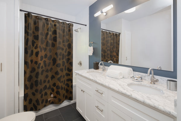 Brown Leopard Animal Print Premium Bathroom Shower Curtains -Printed in USA-Shower Curtain-71x74-Heidi Kimura Art LLC  Brown Leopard Bath Curtains, Brown Leopard Animal Print Premium Bathroom Shower Curtains Home Decor Large 100% Polyester 71x74 inches - Printed in USA