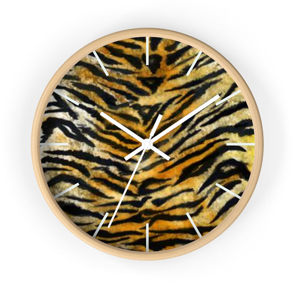 Stylish Tiger Stripe Faux Fur Pattern Animal Print 10" Diameter Wall Clock - Made in USA-Wall Clock-Wooden-White-Heidi Kimura Art LLC