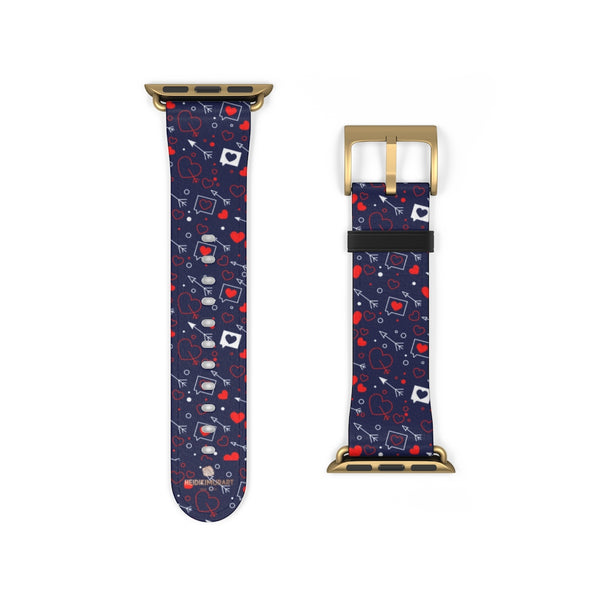 Fun Red Hearts Shaped V Day 38mm/42mm Watch Band For Apple Watch- Made in USA-Watch Band-38 mm-Gold Matte-Heidi Kimura Art LLC