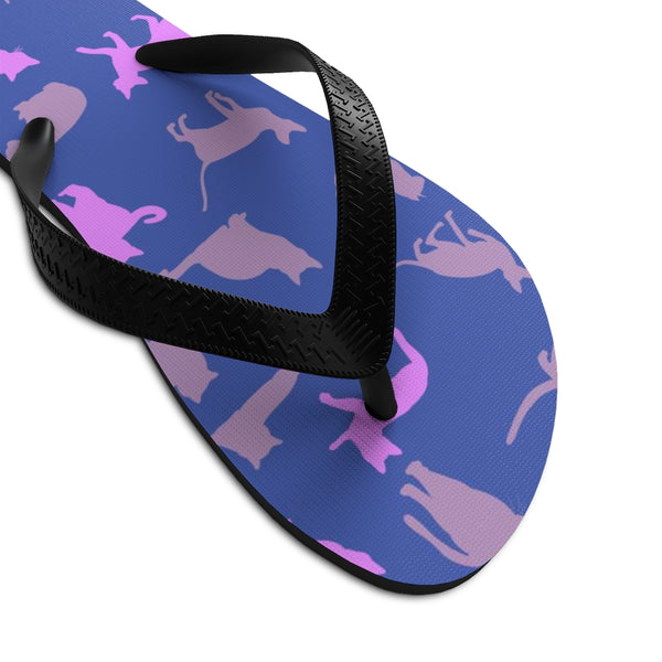Purple Pink Cat Print Flip-Flops, Unisex Cat Sandals For Men & Women- Printed in USA-Flip-Flops-Heidi Kimura Art LLC