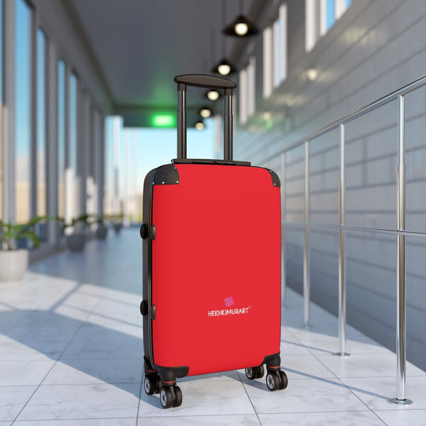 Hot Red Color Cabin Suitcase, Carry On Polycarbonate Front and Hard-Shell Durable Small 1-Size Carry-on Luggage With 2 Inner Pockets & Built in Lock With 4 Wheel 360° Swivel and Adjustable Telescopic Handle - Made in USA/UK (Size: 13.3" x 22.4" x 9.05", Weight: 7.5 lb) Unique Cute Carry-On Best Personal Travel Bag Custom Luggage - Gift For Him or Her 