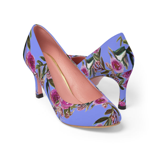 Violet Floral Garden Purple Pink Rose Designer Women's High Heels Canvas Shoes (US Size: 5-11)-3 inch Heels-Pink-US 7-Heidi Kimura Art LLC
