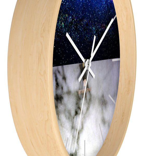 Night & Day Galaxy White Marble Print Premium Art 10" dia. Wall Clock-Made in USA-Wall Clock-Heidi Kimura Art LLC