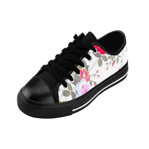 White Rose Floral Print Designer Women's Sneakers Running Shoes (US Size 6-12)-Women's Low Top Sneakers-Heidi Kimura Art LLC