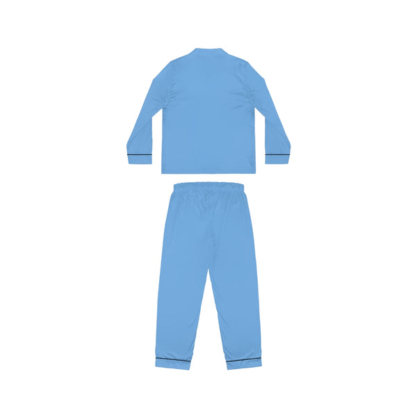Baby Blue Women's Satin Pajamas, Luxury Premium Solid Color Loungewear For Women