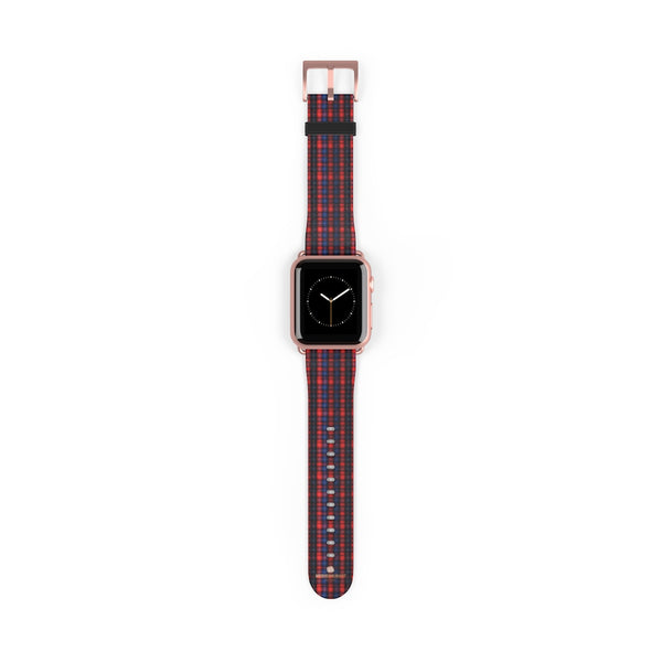 Red Blue Plaid Tartan Print 38mm/42mm Watch Band For Apple Watch- Made in USA-Watch Band-38 mm-Rose Gold Matte-Heidi Kimura Art LLC