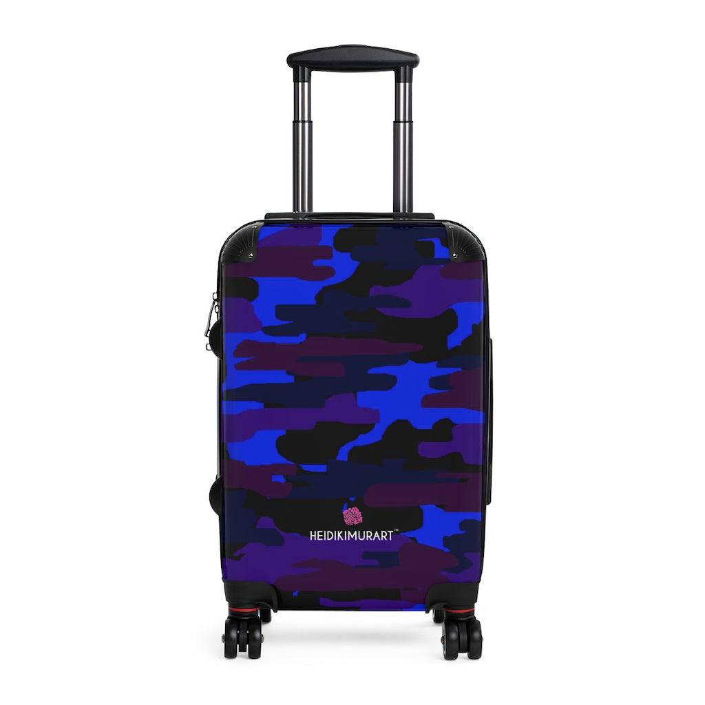 Blue Purple Camo Cabin Suitcase, Carry On Luggage With Inner