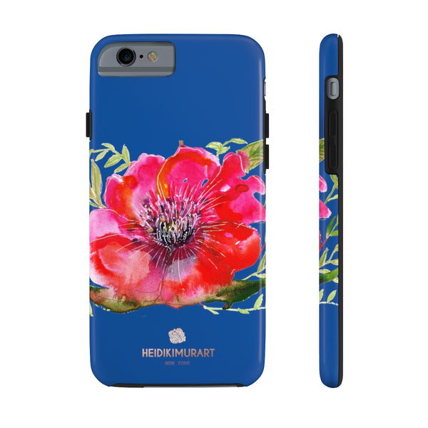 Blue Red Hibiscus Phone Case, Floral Print Flower Case Mate Tough Phone Cases-Made in USA - Heidikimurart Limited 