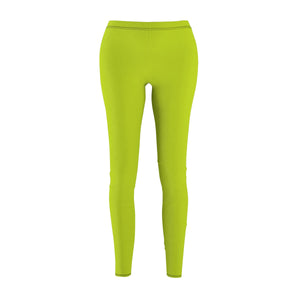 Lime Green Solid Color Women's Casual Leggings Fashion Tights- Made in USA-Casual Leggings-White Seams-M-Heidi Kimura Art LLC