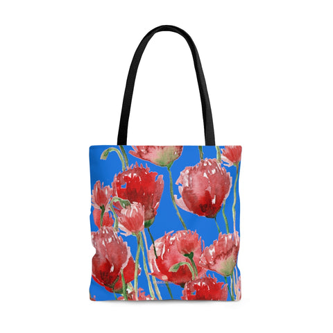 Sky Blue Pacific Northwest Red Tulip Flower Floral Designer Tote Bag - Made in USA-Tote Bag-Large-Heidi Kimura Art LLC