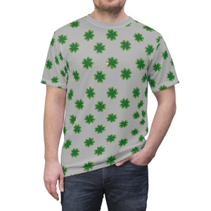 Light Gray Green Clover St. Patrick's Day Print Unisex Crew Neck Designer Tee- Made in USA-Unisex T-Shirt-4 oz.-White Seams-L-Heidi Kimura Art LLC