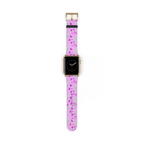 Cute Girlie Pink Hearts Shaped 38mm/42mm Watch Band For Apple Watch- Made in USA-Watch Band-42 mm-Gold Matte-Heidi Kimura Art LLC