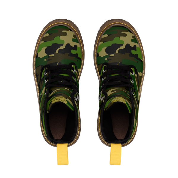 Military Green Camouflage Army Designer Women's Winter Lace-up Toe Cap Boots (US Size: 6.5-11)-Women's Boots-Heidi Kimura Art LLC