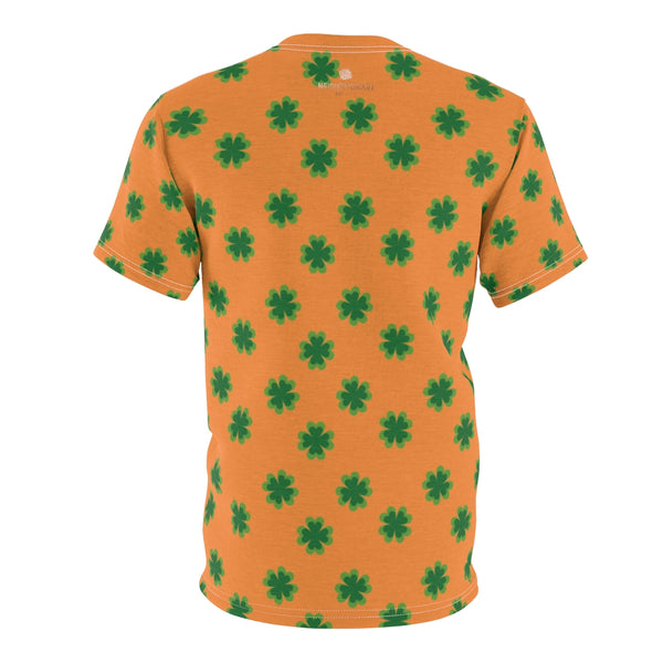 Orange Green Clover St. Patrick's Day Print Unisex Crew Neck Cut & Sew Tee- Made in USA-Unisex T-Shirt-Heidi Kimura Art LLC