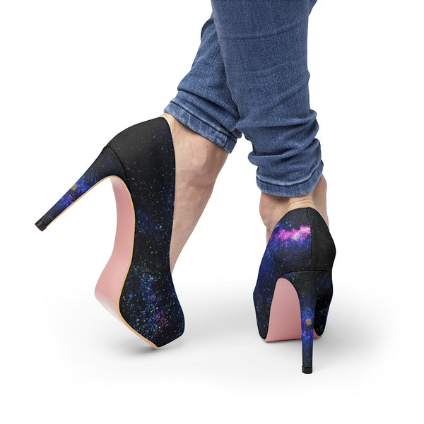 Blue Galaxy Space Print Women's Platform Heels Stiletto Pumps Shoes (US Size: 5-11)-4 inch Heels-Heidi Kimura Art LLC