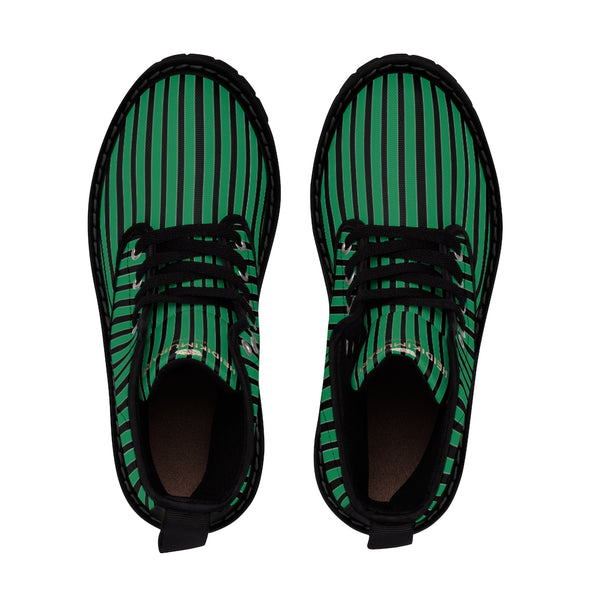 Green Striped Print Men's Boots, Black Stripes Best Hiking Winter Boots Laced Up Designer Shoes For Men-Shoes-Printify-Heidi Kimura Art LLC