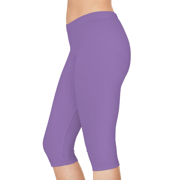 Pastel Purple Women's Capri Leggings, Knee-Length Polyester Capris Tights-Made in USA (US Size: XS-2XL)