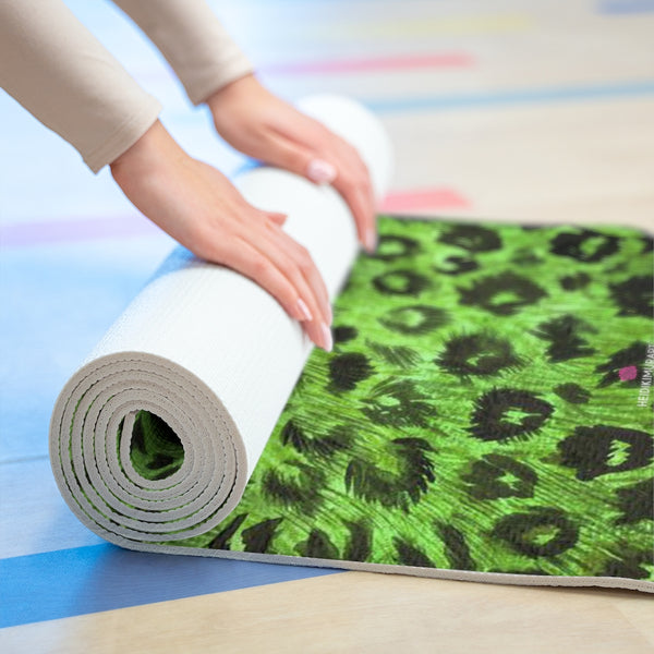 Green Leopard Foam Yoga Mat, Green Leopard Animal Print Wild & Fun Stylish Lightweight 0.25" thick Best Designer Gym or Exercise Sports Athletic Yoga Mat Workout Equipment - Printed in USA (Size: 24″x72")