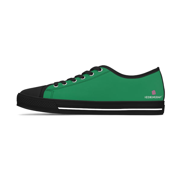 Dark Green Color Ladies' Sneakers, Solid Green Color Modern Minimalist Basic Essential Women's Low Top Sneakers Tennis Shoes, Canvas Fashion Sneakers With Durable Rubber Outsoles and Shock-Absorbing Layer and Memory Foam Insoles (US Size: 5.5-12)