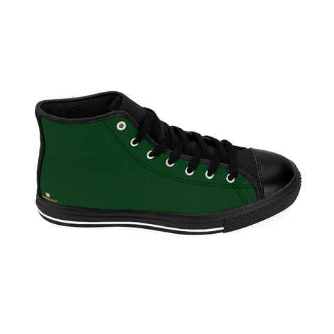 Emerald Dark Green Solid Color Print Premium Quality Men's High-Top Sneakers-Men's High Top Sneakers-Heidi Kimura Art LLC