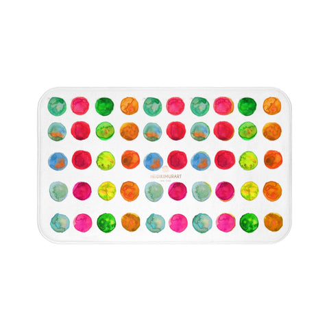 White Cute Colorful Watercolor Polka Dots Print Microfiber Bath Mat- Made in USA-Bath Mat-Large 34x21-Heidi Kimura Art LLC