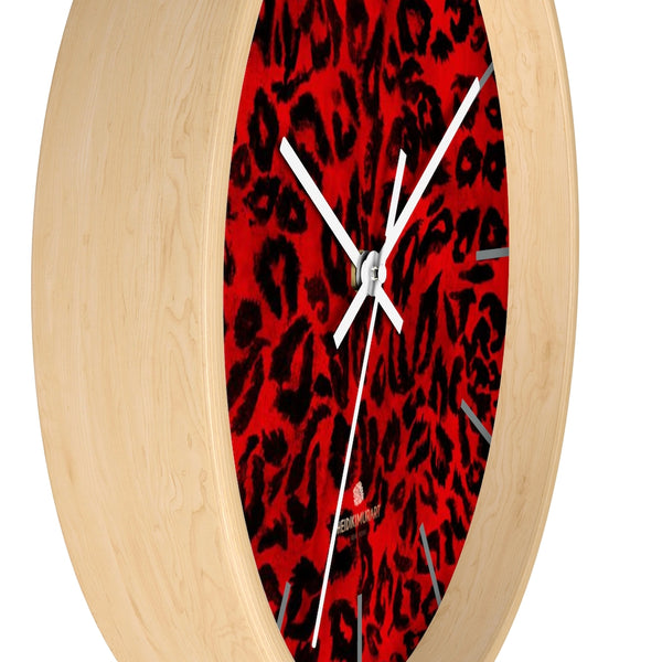 Red Leopard Animal Print Large Unique Indoor Designer 10" dia. Wall Clocks- Made in USA-Wall Clock-Heidi Kimura Art LLC