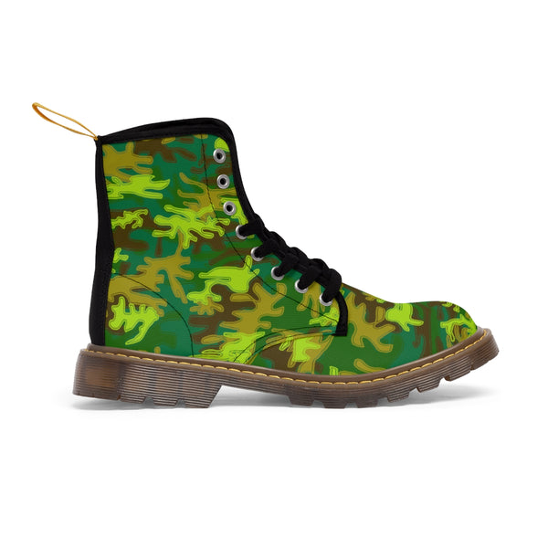 Green Camo Women's Boots, Army Military Print Best Winter Laced Up Canvas Boots For Women (US Size 6.5-11)