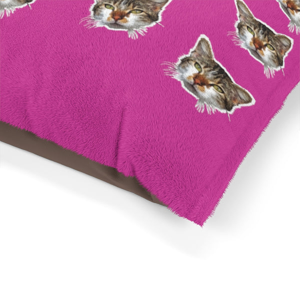 Hot Pink Cat Pet Bed, Solid Color Machine-Washable Pet Pillow With Zippers-Printed in USA-Pets-Printify-Heidi Kimura Art LLC