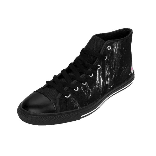 Black Marble Print Men's Sneakers, Designer Men's High Top Sneakers