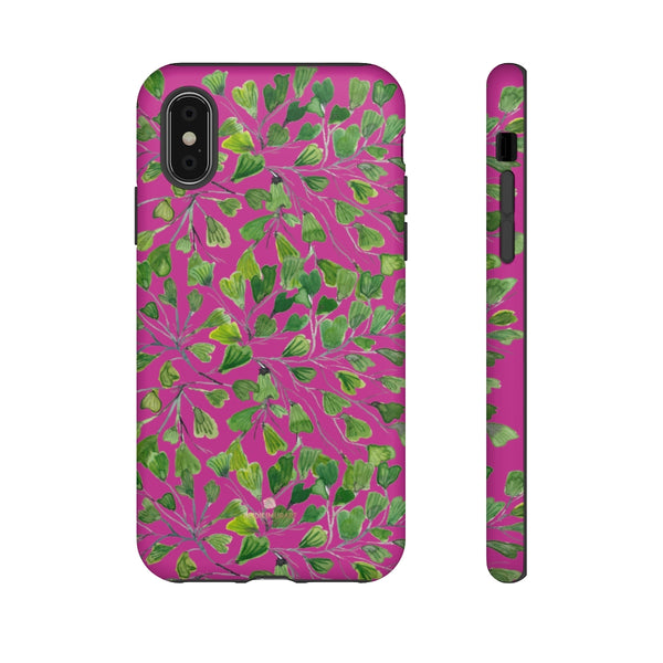 Pink Maidenhair Fern Tough Cases, Hot Pink Green Leaf Print Phone Case-Made in USA-Phone Case-Printify-iPhone X-Matte-Heidi Kimura Art LLC