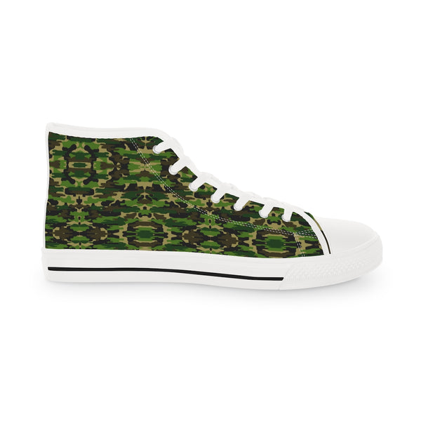 Green Camo Men's Tennis Shoes, Best Camouflaged Printed Men's High Top Fashion Sneakers