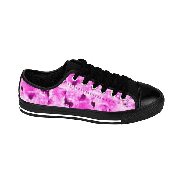 Pink Rose Floral Flower Print Designer Low Top Women's Sneakers Shoes (US Size 6-12)-Women's Low Top Sneakers-Heidi Kimura Art LLC