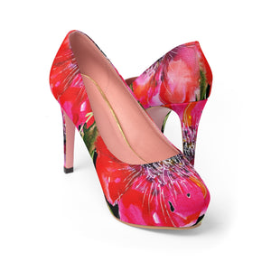 Red Hibiscus Floral Girlie Designer Women's 4" Platform Heels Women's Shoes (US Size 5-11)-4 inch Heels-US 7-Heidi Kimura Art LLC