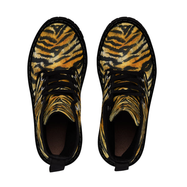 Tiger Striped Animal Skin Pattern Designer Women's Winter Lace-up Toe Cap Boots-Women's Boots-Heidi Kimura Art LLC