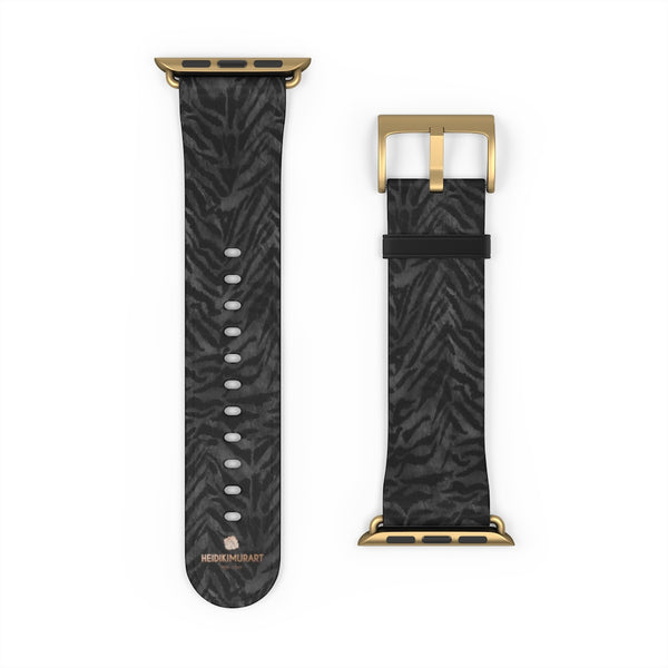 Black Tiger Stripe Animal Print 38mm/42mm Watch Band For Apple Watch- Made in USA-Watch Band-Heidi Kimura Art LLC