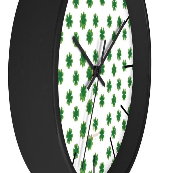 Green Clover Irish St. Patrick's Day Print Large Unique 10" Diameter Wall Clocks- Made in USA-Wall Clock-Heidi Kimura Art LLC