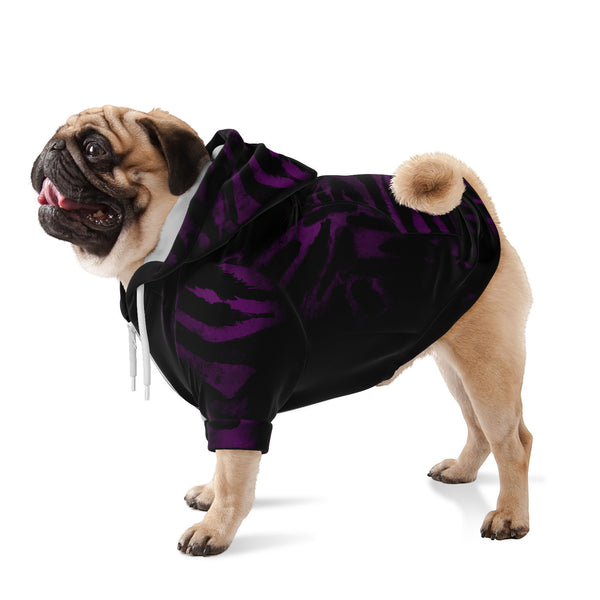Purple Tiger Dog's Hoodie - Heidikimurart Limited Tiger Stripe Print Dog Hoodie, Purple Tiger Stripe Animal Print Soft Stretchy Comfortable Zip-Up Premium Fashion Hoodie with Back Pockets and Front Zipper Closure, Must Have High Fashion Item For All Dog Pet Owners, For Tiny Small Dogs to Medium/ Large Size Dogs (Size: XXS-2XL) 