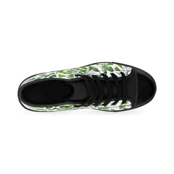 Fern Men's High-top Sneakers, White Green Cute Maidenhair Leaf Print Designer Men's High-top Sneakers Running Tennis Shoes, Fern Leaves Designer High Tops, Mens Floral Shoes, Tropical Leaf Print Sneakers (US Size: 6-14)