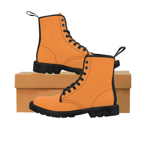 Orange Women's Canvas Boots, Solid Color Modern Essential Winter Boots For Ladies-Shoes-Printify-Black-US 8.5-Heidi Kimura Art LLC Orange Brown Women's Boots, Brown Classic Solid Color Designer Women's Winter Lace-up Toe Cap Ankle Hiking Boots (US Size 6.5-11) Modern Minimalist Casual Fashion Winter Boots