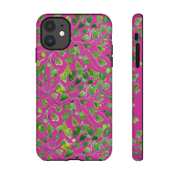 Pink Maidenhair Fern Tough Cases, Hot Pink Green Leaf Print Phone Case-Made in USA-Phone Case-Printify-iPhone 11-Glossy-Heidi Kimura Art LLC