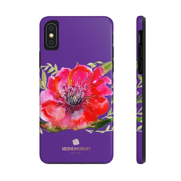 Purple Red Hibiscus Phone Case, Floral Print Flower Case Mate Tough Phone Cases-Made in USA - Heidikimurart Limited 