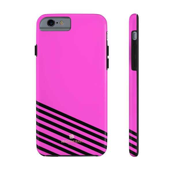 Pink Black Striped iPhone Case, Designer Case Mate Tough Samsung Galaxy Phone Cases-Phone Case-Printify-iPhone 6/6s Tough-Heidi Kimura Art LLC