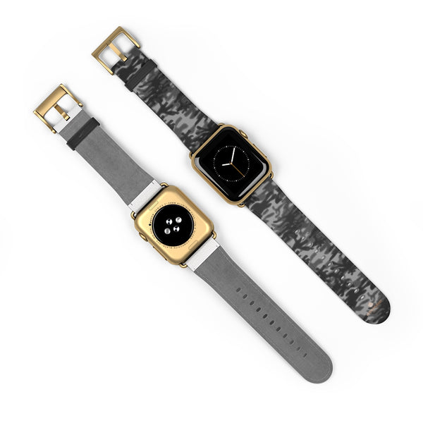 Dark Grey Camo Camouflage Print 38mm/42mm Watch Band For Apple Watch- Made in USA-Watch Band-38 mm-Gold Matte-Heidi Kimura Art LLC
