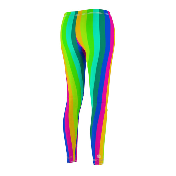 Rainbow Striped Women's Casual Leggings, Gay Pride Best Vertical Stripes Tights-All Over Prints-Printify-Heidi Kimura Art LLC