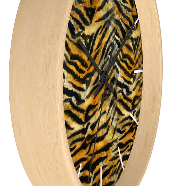 Orange Tiger Striped Wall Clock, Animal Faux Fur Print 10 in. Dia. Wall Clock-Made in USA-Wall Clock-Heidi Kimura Art LLC