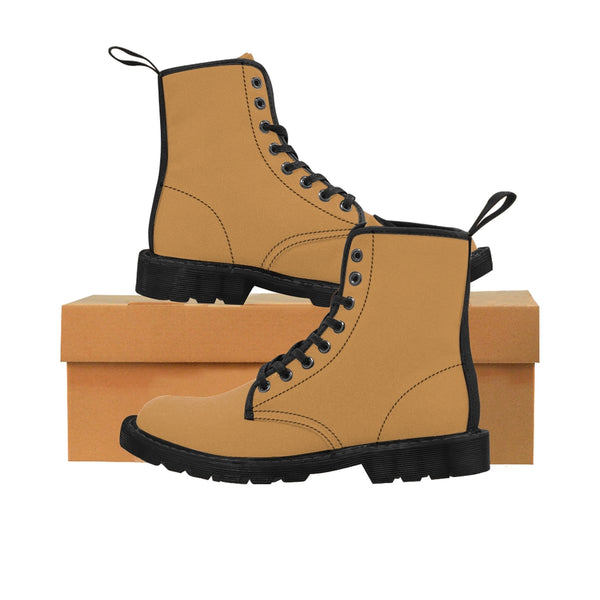 Sand Brown Men's Hiker Boots, Solid Color Print Men's Canvas Winter Bestseller Premium Quality Laced Up Boots Anti Heat + Moisture Designer Men's Winter Boots (US Size: 7-10.5)